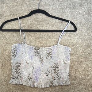 Aritzia Wilfred White and Gray Smocked Crop Camisole